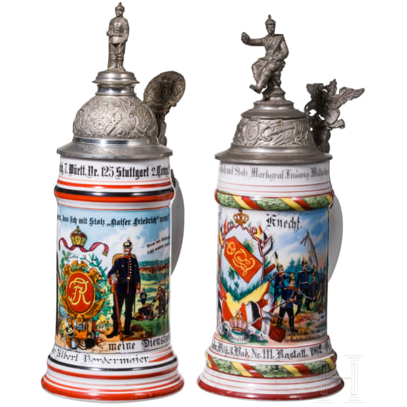 Four reservist mugs from different W&uuml;rttemberg infantry regiments
