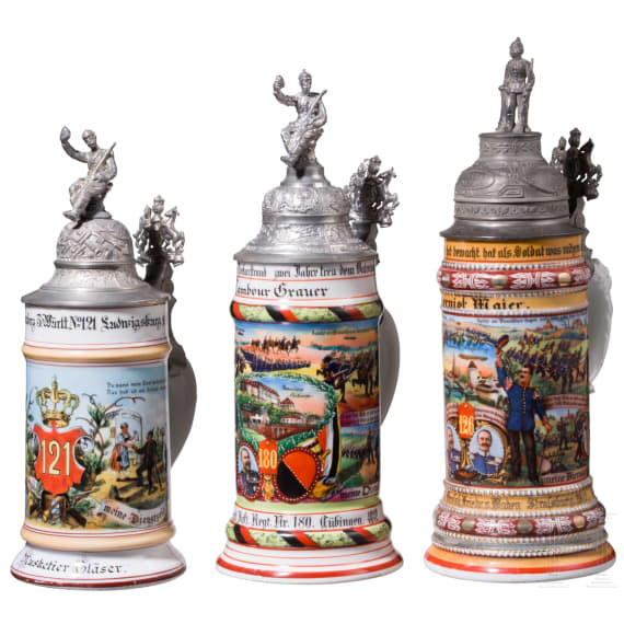 Three reservist mugs from W&uuml;rttemberg infantry regiments