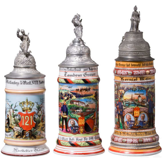 Three reservist mugs from W&uuml;rttemberg infantry regiments