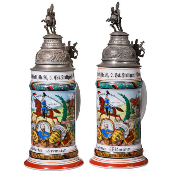 Two reservist mugs from the "K&ouml;nig" Dragoon Regiment, Stuttgart-Cannstatt