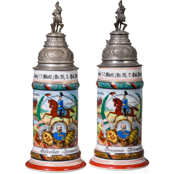 Two reservist mugs from the "K&ouml;nig" Dragoon Regiment, Stuttgart-Cannstatt
