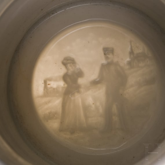 Three reservist mugs of the W&uuml;rttemberg Uhlan Rgt. "King Wilhelm" and a commemorative mug "War Christmas 1915"