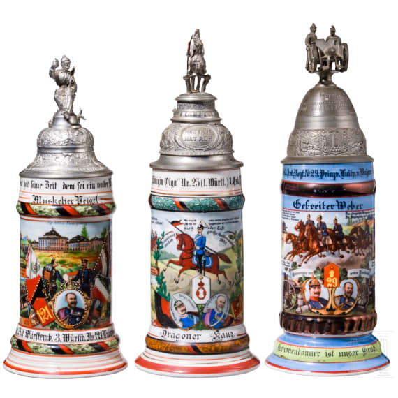Three reservist mugs from different regiments stationed in Ludwigsburg
