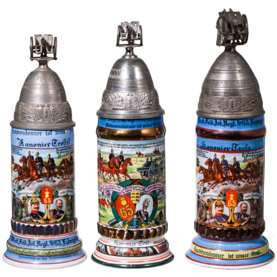 Three reservist mugs of the W&uuml;rtt. Field. Art. Regt. No. 65 Ludwigsburg