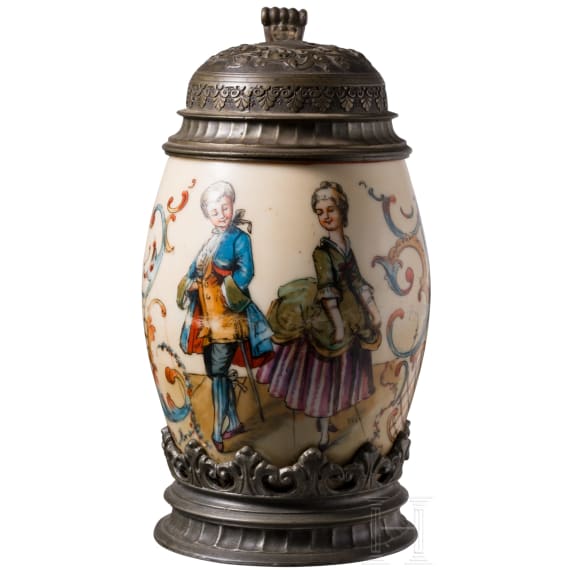 A German pewter-mounted faience jug, 1887