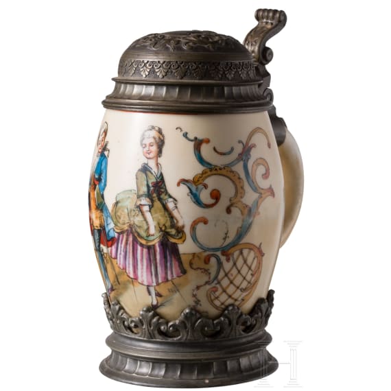 A German pewter-mounted faience jug, 1887