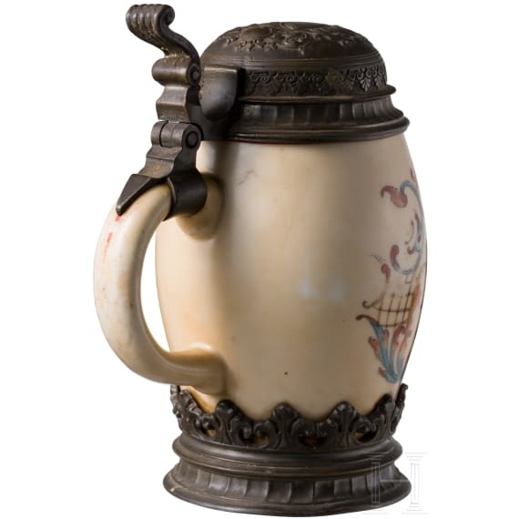 A German pewter-mounted faience jug, 1887
