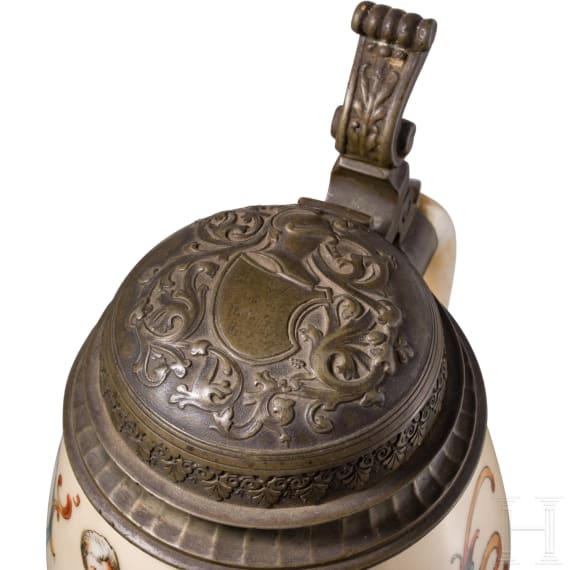 A German pewter-mounted faience jug, 1887