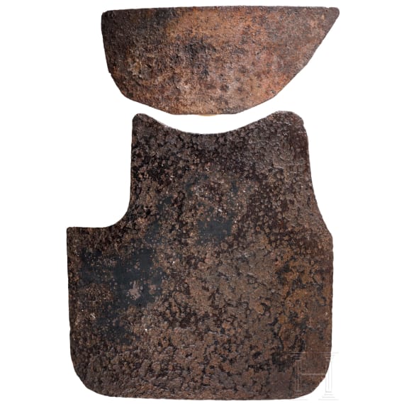 Two fragments of an allied breastplate in World War I
