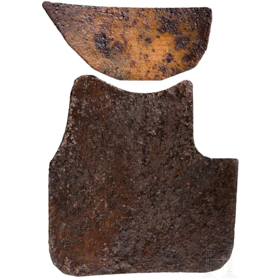 Two fragments of an allied breastplate in World War I
