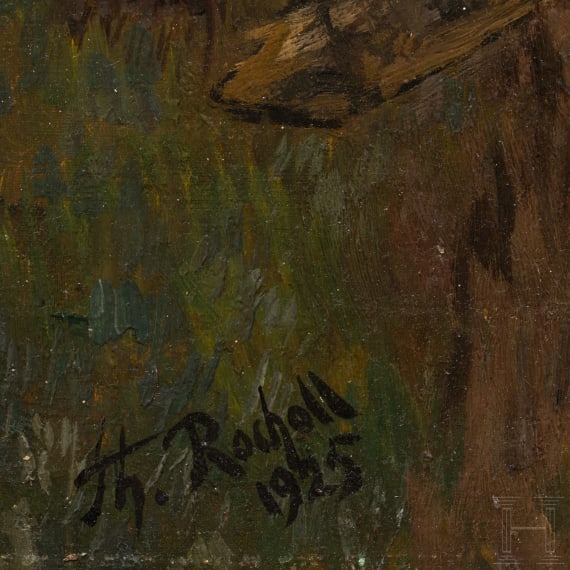 Theodor Rocholl (1854 - 1933), Artillery on horseback in battle, dated 1925
