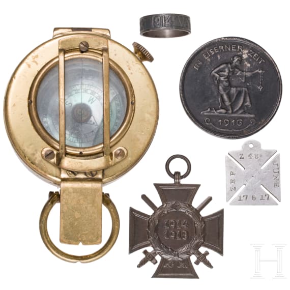 A collection of Zeppelin parts, badges and aircraft parts