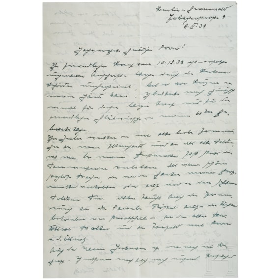 Generaloberst Walter Heitz (1878 - 1944) - eigenh&auml;ndiger, zweiseitiger Brief an die Sammlerin 1939