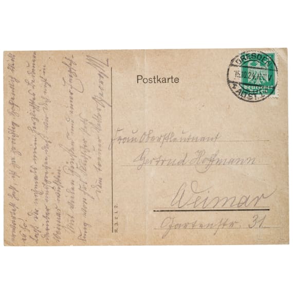 Generalmajor Georg Maercker (1865 - 1924) - eigenh&auml;ndig geschriebene und signierte Postkarte an die Sammlerin