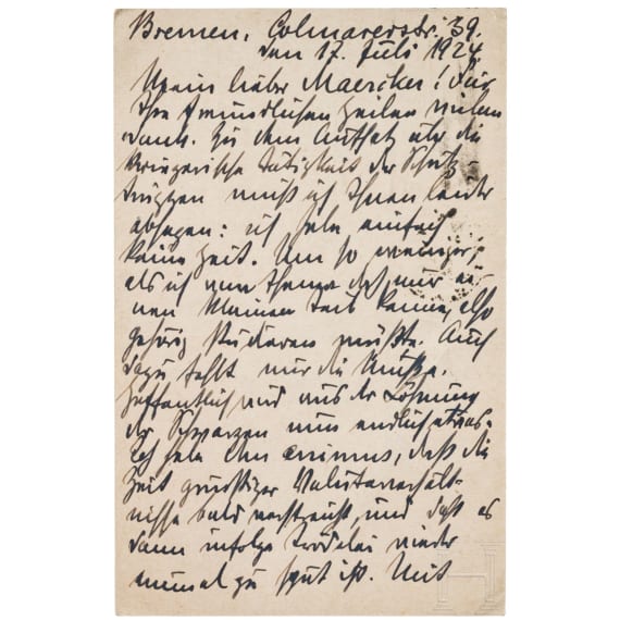 Generalmajor Paul von Lettow-Vorbeck (1870 - 1964) - eigenh&auml;ndige Postkarte mit Unterschrift 1924