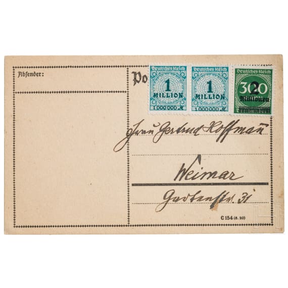 Reichskanzler Constantin Fehrenbach (1852 - 1926) - eigenh&auml;ndig geschriebene Postkarte mit Unterschrift an die Sammlerin 1923