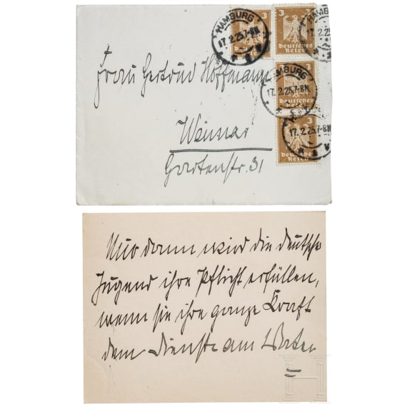 Reichskanzler Wilhelm Cuno (1876 - 1933) - handgeschriebene und signierte Karte mit patriotischem Spruch