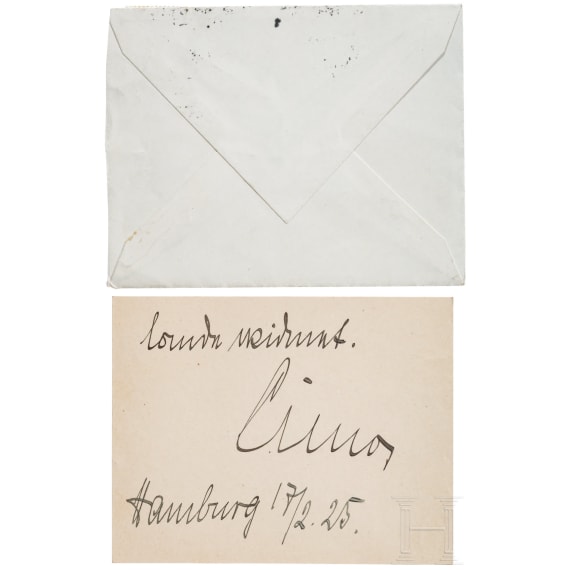 Reichskanzler Wilhelm Cuno (1876 - 1933) - handgeschriebene und signierte Karte mit patriotischem Spruch