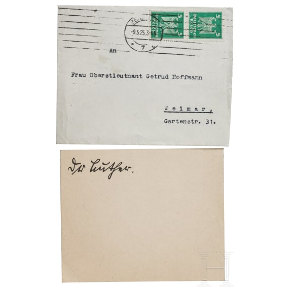 Reichskanzler Hans Luther (1879 - 1962) - eigenh&auml;ndige Unterschrift auf einer Karte, dabei das &Uuml;bersendungskuvert an die Sammlerin 1925