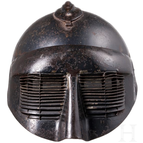 A steel helmet M 15 &ldquo;Adrian&rdquo;, with flip-up face shield