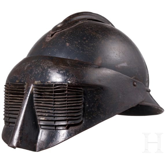 A steel helmet M 15 &ldquo;Adrian&rdquo;, with flip-up face shield