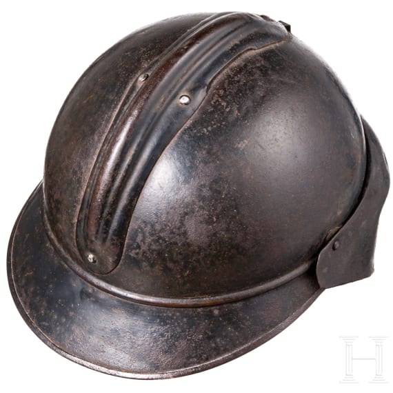 A steel helmet M 15 &ldquo;Adrian&rdquo;, with flip-up face shield