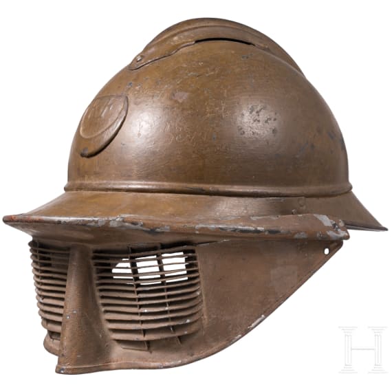 A steel helmet M 15 "Adrian" for North Afrikan Troups, with face mask