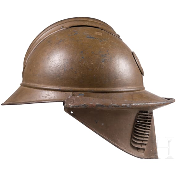 A steel helmet M 15 "Adrian" for North Afrikan Troups, with face mask