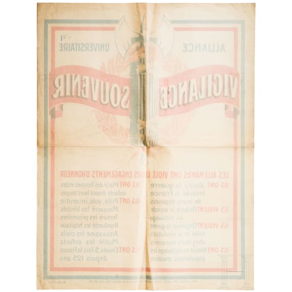 1. Weltkrieg, Plakat "Alliance Universitaire - Vigilance Souvenir"