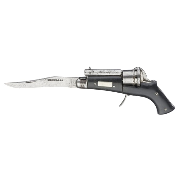A pin-fire revolver with integrated folding knife, circa 1870