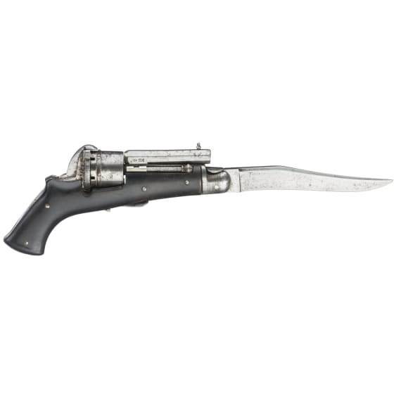 A pin-fire revolver with integrated folding knife, circa 1870