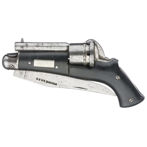 A pin-fire revolver with integrated folding knife, circa 1870