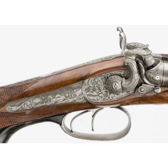 A cased side-by-side percussion combination shotgun by Lebeda of Prague