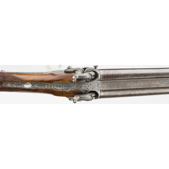 A cased side-by-side percussion combination shotgun by Lebeda of Prague