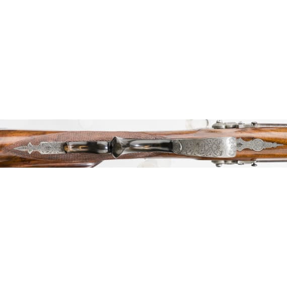A cased side-by-side percussion combination shotgun by Lebeda of Prague
