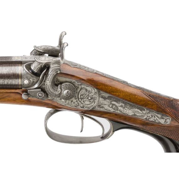 A cased side-by-side percussion combination shotgun by Lebeda of Prague