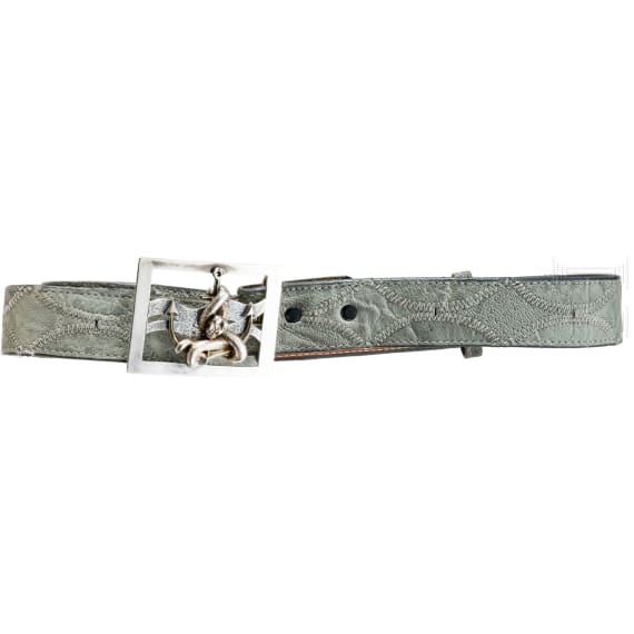 A silver buckle belt with snake with leather belt, 20th century