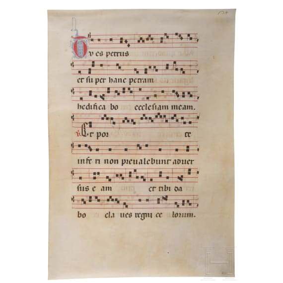 Doppelseitiges Antiphonarblatt (&bdquo;Tu es Petrus&ldquo;), 15. Jhdt.