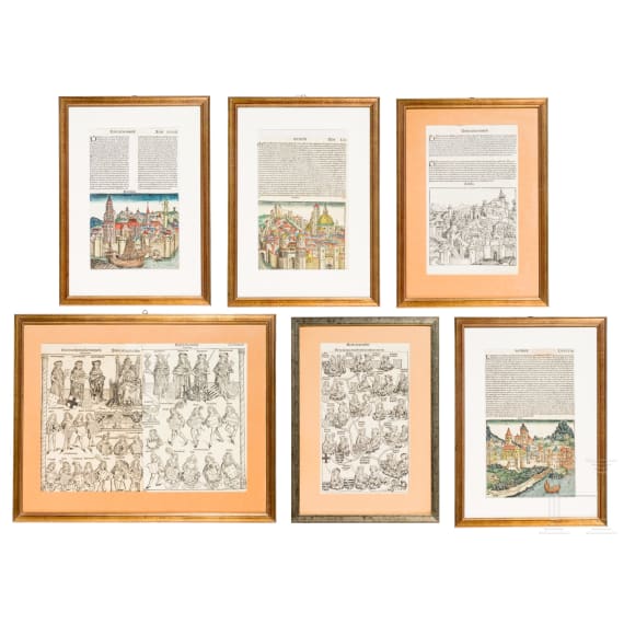 Sechs Bl&auml;tter aus der &bdquo;Liber chronicarum" (Schedelsche Weltchronik), N&uuml;rnberg, Anton Koberger, 1493