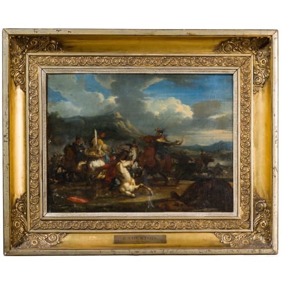 &bdquo;Reitergefecht", Jacques Courtois, genannt Le Bourguignon / Il Borgognone (Saint-Hippolyte 1621 &ndash; 1676 Rom), zugeschrieben