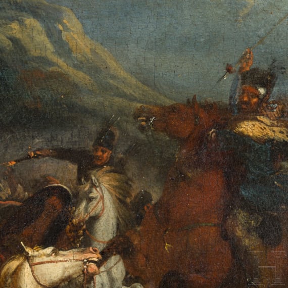 &bdquo;Reitergefecht", Jacques Courtois, genannt Le Bourguignon / Il Borgognone (Saint-Hippolyte 1621 &ndash; 1676 Rom), zugeschrieben