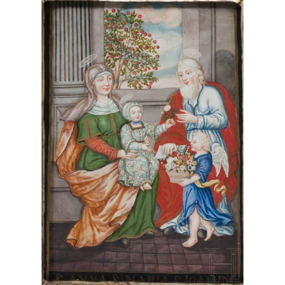 Religi&ouml;se Szene mit Hl. Anna, Hl. Maria und Hl. Joachim, 17/ 18. Jhdt.