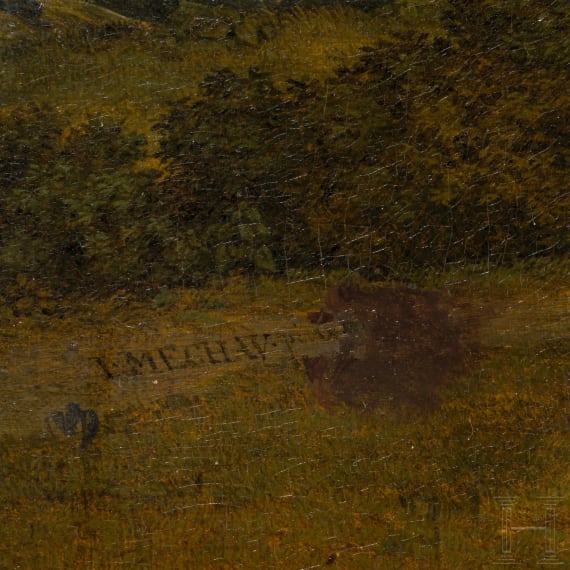 &bdquo;Landschaft mit gefl&uuml;geltem Genius, weiblicher Figur und Kind", Jacob Wilhelm Mechau (1745 Leipzig &ndash; 1808 Dresden), zugeschrieben
