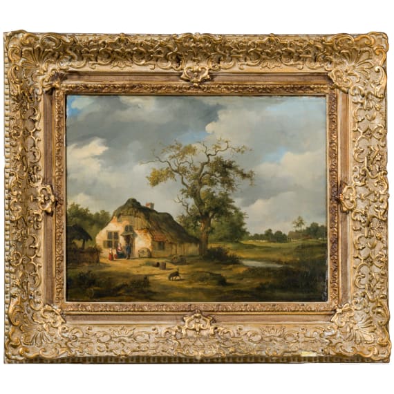 &bdquo;Holl&auml;ndische Bauernlandschaft mit Geh&ouml;ft", Jan Simon Voddigel (Amsterdam 1820 &ndash; 1862 Amsterdam), zugeschrieben