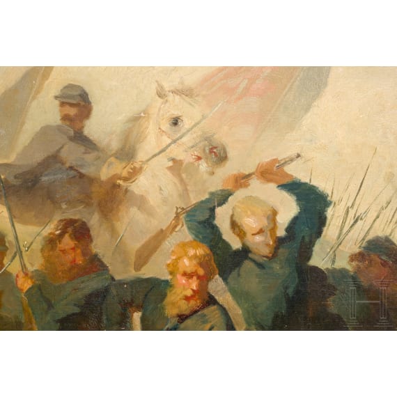 &bdquo;Kampfszene mit Fahnenangriff", Johann Friedrich Engel (Mannheim 1844 &ndash; 1898 M&uuml;nchen), sp&auml;tes 19. Jhdt.
