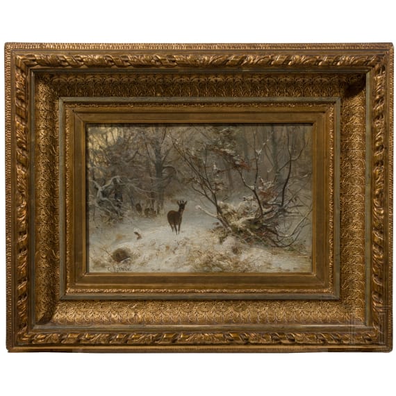 Christian Johann Kr&ouml;ner (1838-1911) - Reh und Wildschweine im Winterwald