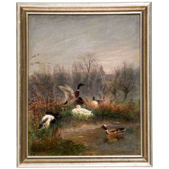 "Ducks", Fritz Lange (D&uuml;sseldorf 1851 &ndash; 1922 D&uuml;sseldorf), 1880, oil on canvas