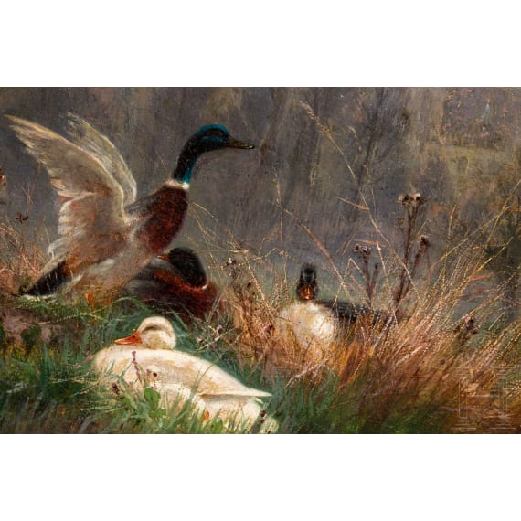 "Ducks", Fritz Lange (D&uuml;sseldorf 1851 &ndash; 1922 D&uuml;sseldorf), 1880, oil on canvas