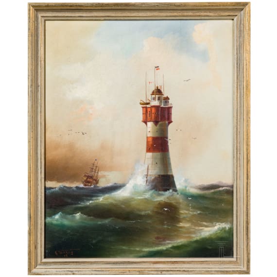 "Lighthouse Roter Sand", Georg Wilking (1869 &ndash; 1914), 1908, oil on wood panel