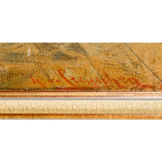 "Korfus &ndash; Achilleion / In der griechischen Dichterhalle", Hermione von Preuschen (Graz 1854 &ndash; 1918 Berlin), circa 1895&ndash;1910, oil on cardboard panel